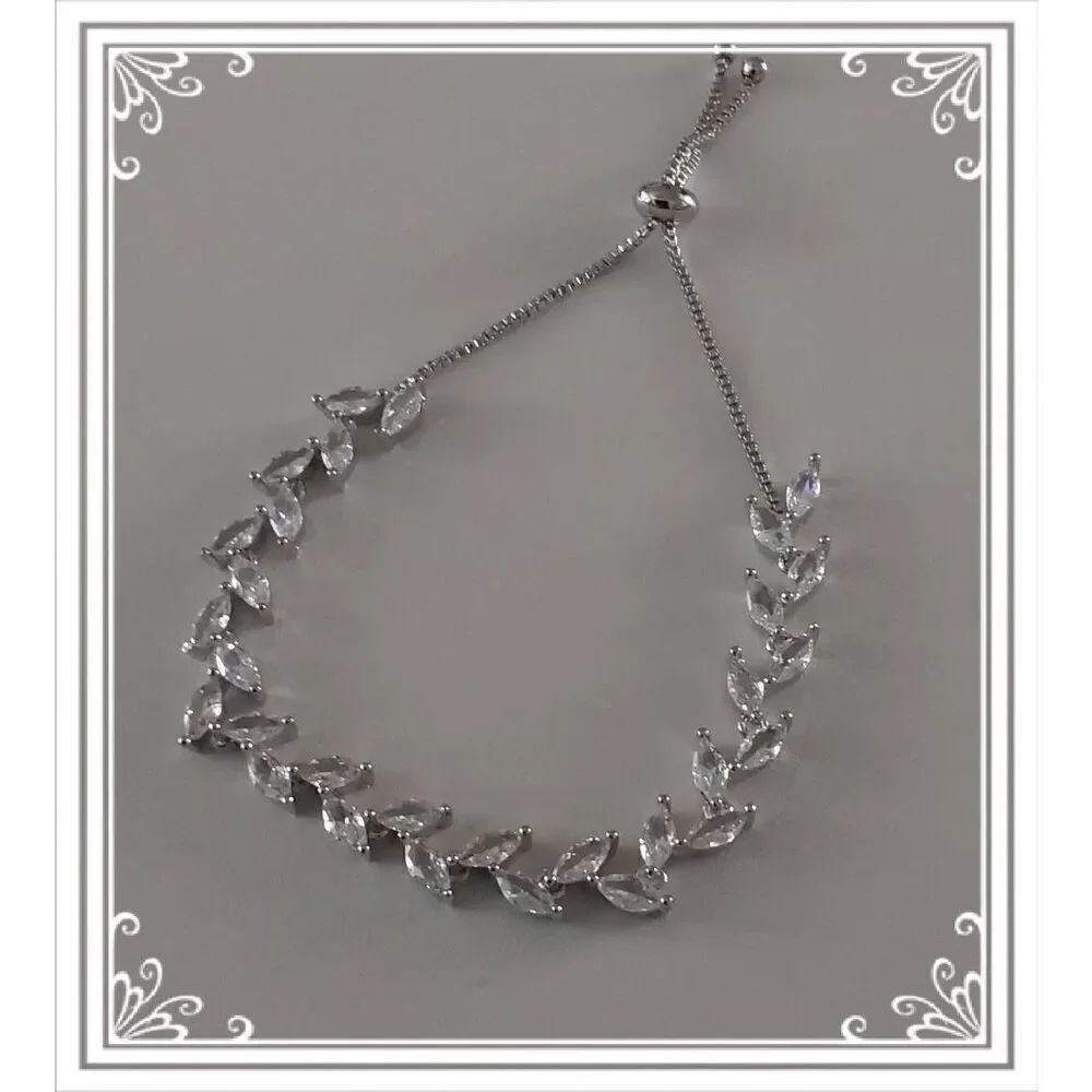 Gorgeous 7.5 Ct. Marquise Cut Sim Diamond Vine Design Bolo Bracelet~18KWGP~New